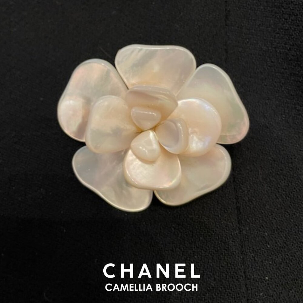 CHANEL Authentic Vintage Brooch, White Camellia Pin, mother of pearl